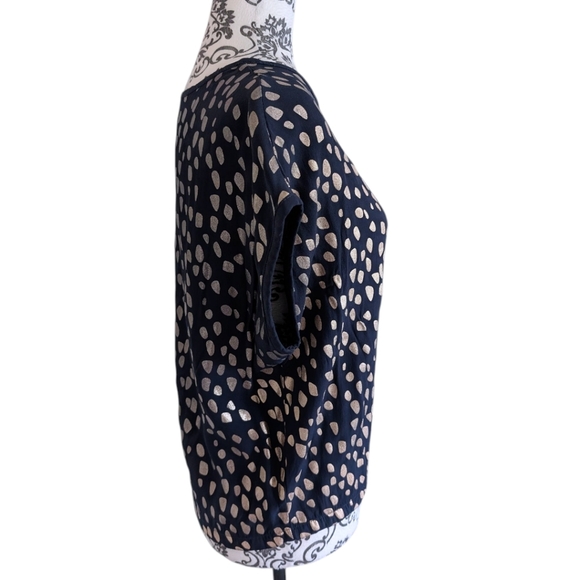 ELK Top NYE Glam Shiny Metallic Dance Floor Womens 6 Navy Blue Gold Boxy Fit - Picture 4 of 13